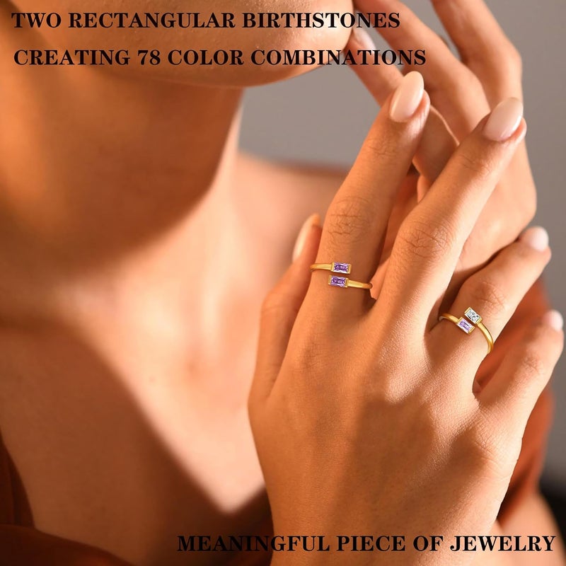 Honsny Gold Birthstone Rings for Women Non Tarnish 14K Gold Plated Adjustable Emerald Ring Cubic Zirconia Gemstone Promise Ring for Her Engagement Personalized Waterproof Jewelry Gifts for Birthday - Image 4